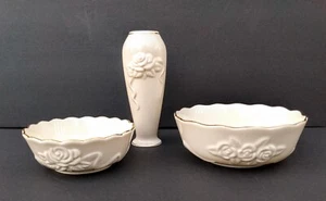 Lenox Rosenblüte 2 Schalen & 1 Vase feines China mit 24K Gold Akzente Zertifikat - Bild 1 von 6