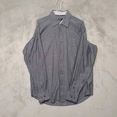 Camisa de Vestir Bugatchi Uomo Para Hombres L Gris Blanco Diamante Geométrica Abotonada Oficina Foto 1 de 4