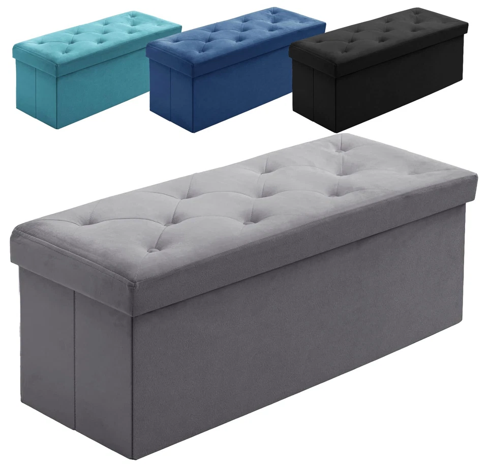 Ottoman Storage Folding Box Foot Stool Velvet Seat Storage Trunk Pouffe Bench - Image 1 of 1