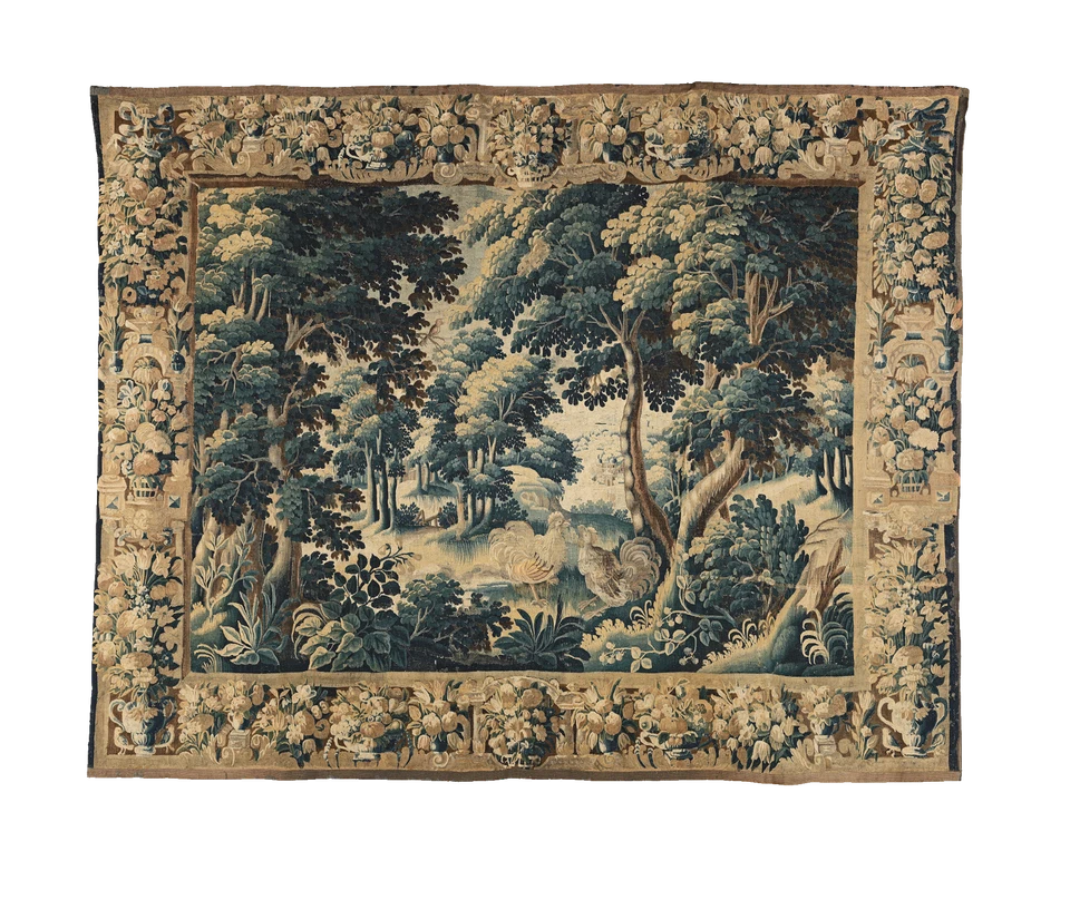 1798 Gorgeous Roosters French Verdure Tapestry Reproduction  RE271782 - Image 1 of 1