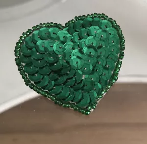 GREEN SEQUIN HEART Sew On Patch 1 3/4” Love Envy - Picture 1 of 3
