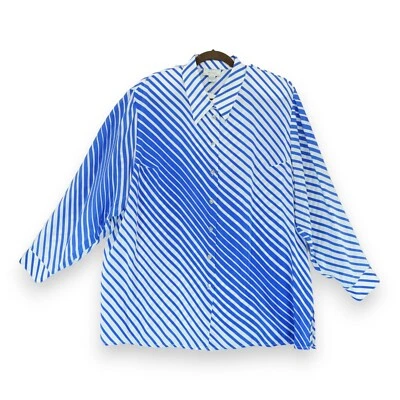 NUEVO CON ETIQUETAS Blusa Camisa Blusa Lord & Taylor Para Mujer Top Azul Seda Botón Rayas ¡Rara! Foto 1 de 4
