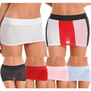 Women's Oil Shiny Miniskirt Tight Low Waist Package Hip See Through Micro AU - Picture 1 of 46