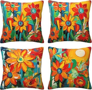 Set of 4 Art Theme Pillow Cover, Reversible Pillow Cases Decorative Cushion Th - Picture 1 of 7