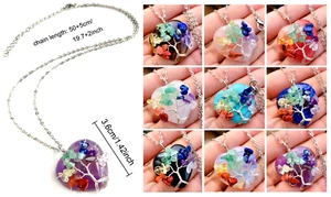 7 Stone Silver Tree of Life Chakra Heart Amulet Pendant Necklace Free Gift Bag - Picture 1 of 70
