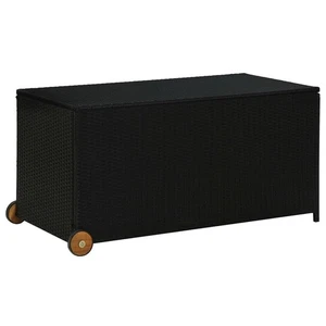Caja de almacenamiento de poli ratán negro, madera maciza de acacia, acero con recubrimiento en polvo - Imagen 1 de 8