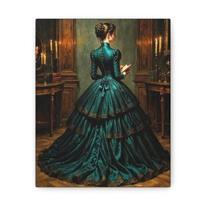 Dark Academia Oil Painting Print Gothic Victorian Lady Reading Library Goth  - Picture 1 of 13
