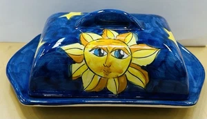 Vietri Pottery - Butterdish With Sun .made/painted by hand in Italy - Picture 1 of 6