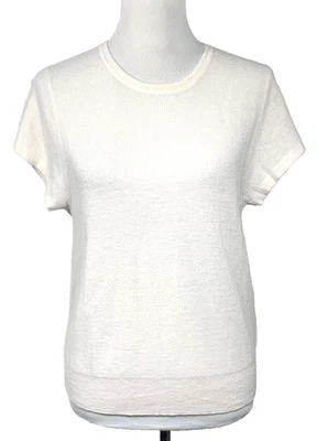 Suéter J Crew Acanalado Peso Pluma Cachemira Mujer XL Marfil Manga Corta Nuevo con Etiquetas Foto 1 de 4