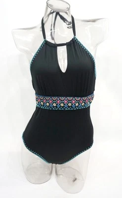 Nuevo con etiquetas Traje de baño Apt 9 negro bordado floral cuello alto de una pieza para mujer grande. Foto 1 de 4