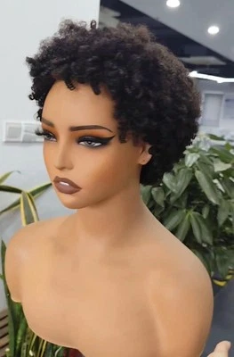 Peruca de cabelo humano brasileiro afro crespo encaracolado curta 18 polegadas - Imagem 1 de 4