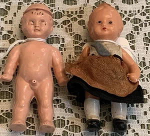 Vintage Pair German Celluloid Jointed 3.5” Dolls Miniature Boy Girl set - Picture 1 of 6