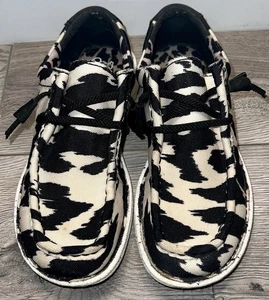 Justin Women's Canvas Leather Moc Toe Slip On Shoes Cowhide Print 7M - Picture 1 of 10