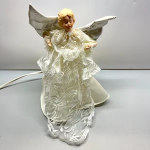 Vintage Christbaumspitze animierter Engel Lichter & Bewegung Porzellan Gesicht Spitze - Bild 1 von 13