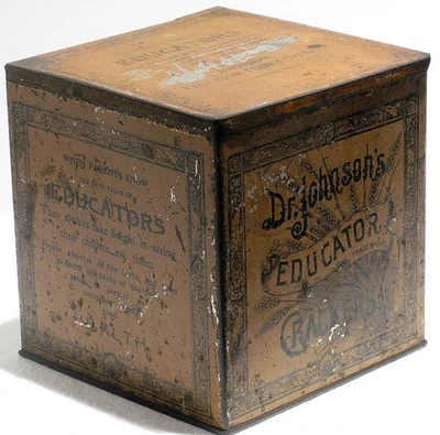 Vintage Dr Johnson's Educator Cracker Tin Box Teacher Ad Advertising Am. Can Co. - Image 1 of 4