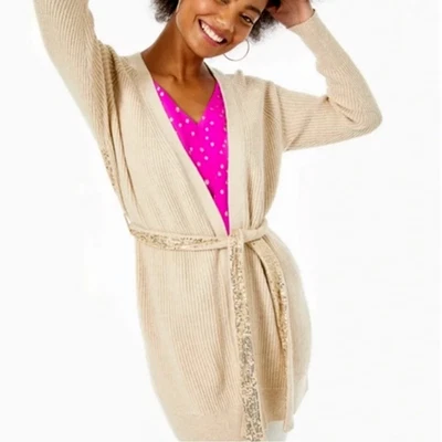 NUEVO CON ETIQUETAS Lilly Pulitzer Audriella Cárdigan Suéter Mujer XL Lentejuelas Doradas Latte $248 Foto 1 de 4