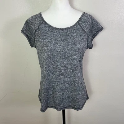 Ropa deportiva para mujer Ideology gris jaspeado top espalda cruzada manga corta gimnasio, talla M Foto 1 de 4