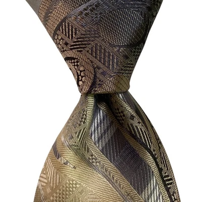 Corbata de diseñador 100 % microfibra gris geométrica/marfil/bronceado STACY ADAMS para hombre usada en excelente estado Foto 1 de 3