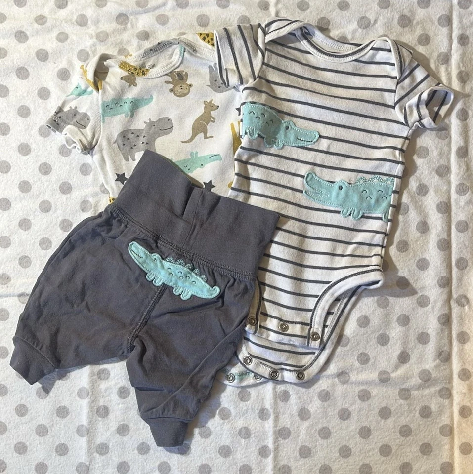 Just One You baby boy 3 pc set 2 bodysuits and pants Newborn  grey multi - Image 1 of 1