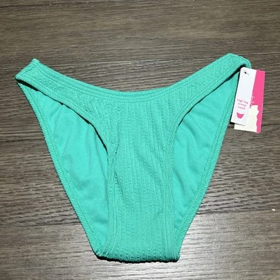 比基尼高腿低腰泳装下装绿色罗纹 X-小号 00 全新带标签 — 第 1/4 张图片