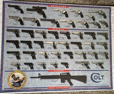 Vintage COLT FIREARMS 1996 Rare POSTER OF PISTOLS AND REVOLVERS, New, Old Stock - Image 1 of 4