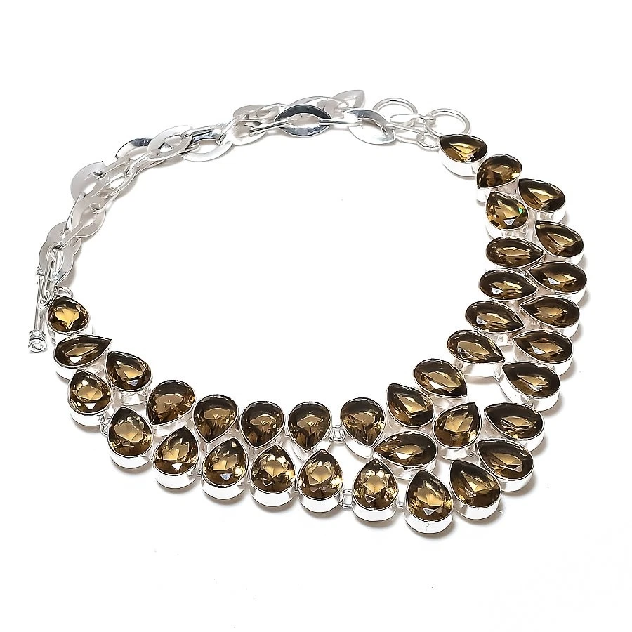 Smoky Quartz Gemstone Necklace Handmade Adjustable Chain Pear Shape Jewelry 18" - Image 1 of 4