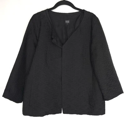 Chaqueta EILEEN FISHER Pequeña 100% SEDA Negra Cierre Magnético Textura Arrugada 36VH Foto 1 de 4