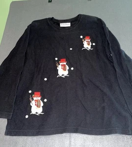 Old Dell Designs USA Women's Black Snowman Theme Holiday Sweater M Snowman - Picture 1 of 10