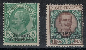 LEVANTE (TRIPOLI DI BARBERIA) 1909 5c verde + 1£ bruno 2v MH* © - Picture 1 of 2