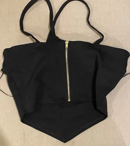 Neu mit Etikett Anthropologie Eri + Ali Neckholder-Top schwarz mit goldenem Frontreißverschluss Größe Small S/P - Bild 1 von 5