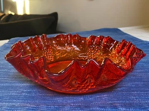 Vtg Imperial Carnival Glass Red Amberina Grape Fruit Bowl Ruffled Edge 42B - Picture 1 of 5