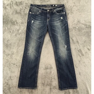 Pantalones de mezclilla Miss Me Bootcut para mujer 34 oscuros adornados desgastados 34" entrepierna JP5117UX Foto 1 de 4