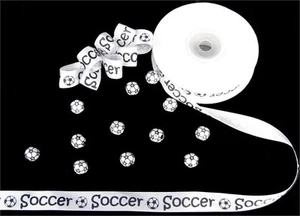 5/8" SOCCER BALL WHITE Satin RIBBON ROLL~~~ 25 YARDS Hair Bow Sports - Picture 1 of 1