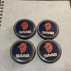 Set of 4 OEM 96-11 Saab 9-3 9-5 900 9000 Center Cap Black Back (2 1/2" dia.) - Picture 1 of 15