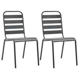 Stackable Patio Chairs 2 Pcs Stack Chair with Metal Frame Steel Gray vidaXL vida