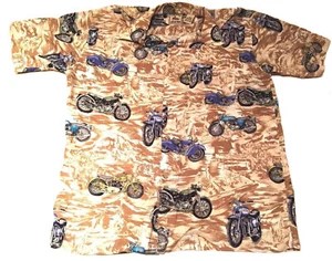 Island Collection Rockabilly VLV Motorcycles Flora Hawaiian Mens Sz Medium Shirt - Picture 1 of 12