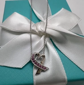 Tiffany Paloma Picasso Loving  Heart Pink Sapphire Pendant 18KWhite Gold 16 in. - Picture 1 of 14
