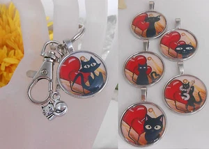 Schlüssel Anhänger Cats Katze mit Herz / Cabochon / Motivwahl / Taschenbaumler - Bild 1 von 9