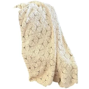 Vintage crochet popcorn snowflake throw blanket coverlet handmade cream scallop - Picture 1 of 4