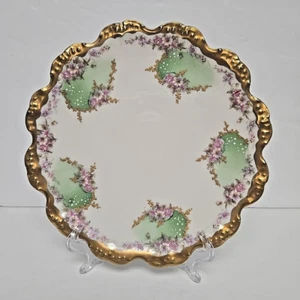 Hermosas cuentas y flores antiguas Limoges B&H Coiffe porcelana dorada placa dorada - Imagen 1 de 8