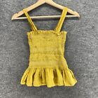 Urban Outfitters Top Women XS Yellow Gathered Sleeveless Square Neck Cotton