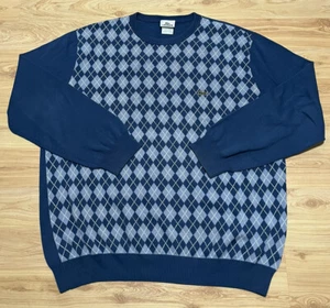 LACOSTE 100% COTTON MENS ARGYLE DIAMOND PATTERN SWEATER PULLOVER SZ 6 BLUES - Picture 1 of 6