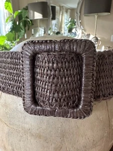 Yves Saint Laurent YSL Woman’s Belt Jute Leather Brown Woven Wide Sz 30 - Picture 1 of 21