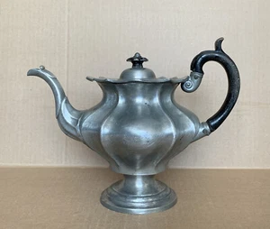 #1828C Antique Vintage Dixon and Son Empire Pewter Teapot Wooden Handle 9” Tall - Picture 1 of 12