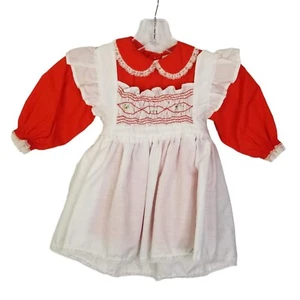 Bryan 24 Month Vintage Red White Pinafore Apron Collared Dress Button Christmas - Picture 1 of 11