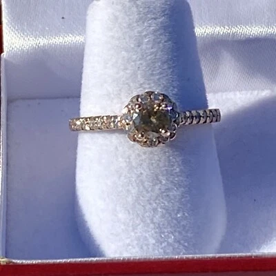 14k Rose Gold Ring With Cognac Colored Center And Clear Diamonds Around - Image 1 of 4