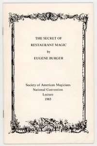 1983 The Secret of Restaurant Magic by Eugene Burger Signed Lecture Notes - Picture 1 of 2
