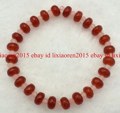 5x8mm Faceted Red Ruby Rondelle Gemstone Beads Stretchy Bracelet 7.5" AAA+ - Image 1 of 4