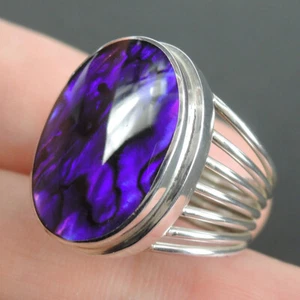 Anillo de plata de ley 925 concha de abulón natural púrpura de Paua, K 1/2 (Reino Unido) 5,75 (Estados Unidos) - Imagen 1 de 7