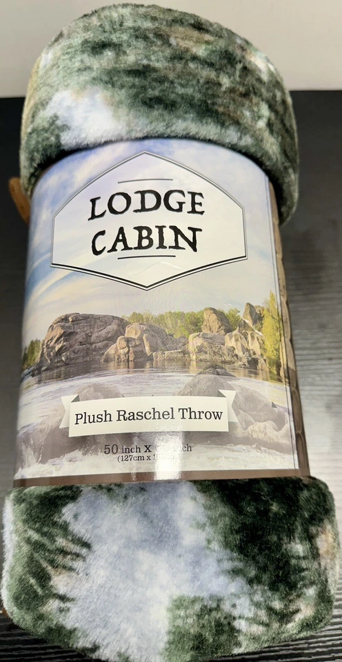 Plush Throw Blanket Lodge Cabin Wolves Raschel 50"x60" New 100% Polyester Soft - Image 1 of 4